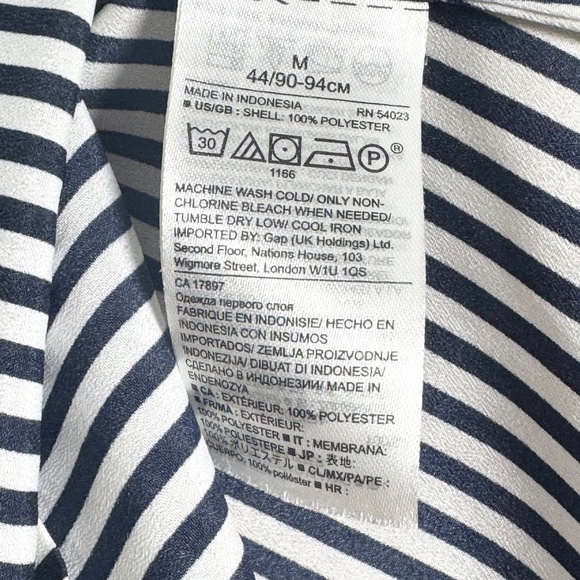 Banana Republic Classic Tie Neck Ruffle Stripe Dark Navy Sleeveless Top Sz M - Picture 7 of 8